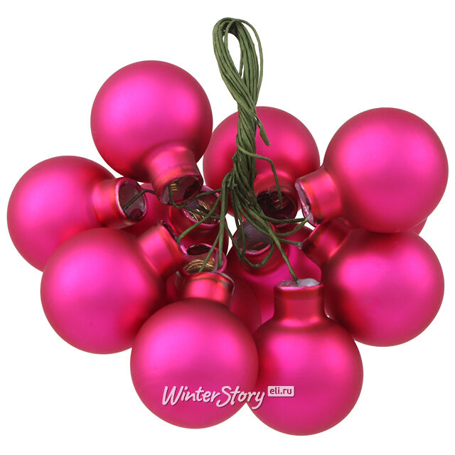 Гроздь из 12 стеклянных шаров на проволоке 2.5 см, фуксия королевская матовая Winter Deco
