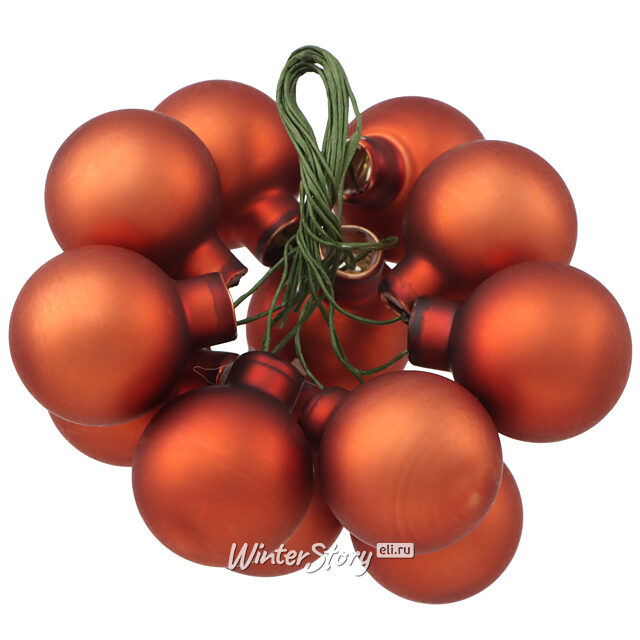 Гроздь из 12 стеклянных шаров на проволоке 2.5 см, terra brown матовый Winter Deco