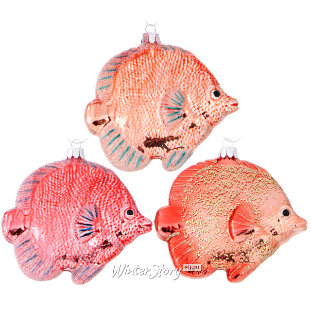 Набор стеклянных елочных игрушек Рыбки Коралли 12 см, 12 шт Boltze