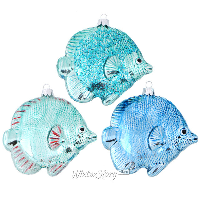 Набор стеклянных елочных игрушек Рыбки Индиго 12 см, 12 шт Boltze
