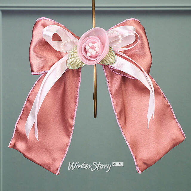 Бант для декора Лотария 16 см, пудровый, клипса Winter Deco