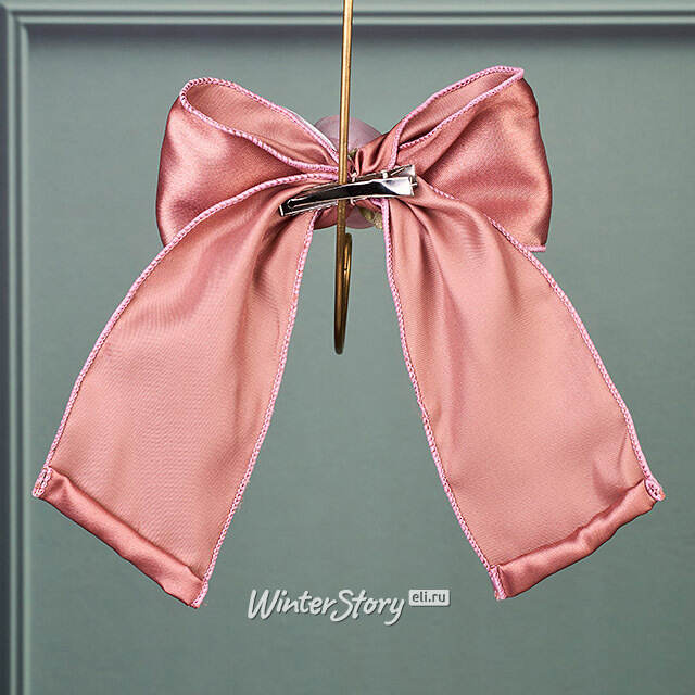 Бант для декора Лотария 16 см, пудровый, клипса Winter Deco