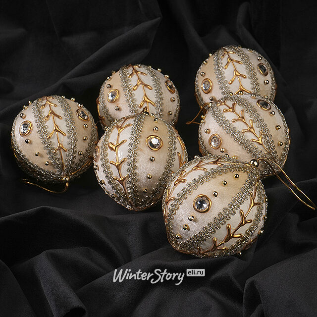 Набор елочных шаров Дворцовый Мотет 8 см молочный, 6 шт Winter Deco