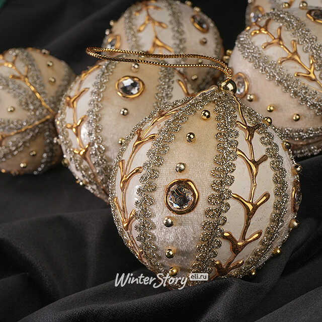 Набор елочных шаров Дворцовый Мотет 8 см молочный, 6 шт Winter Deco