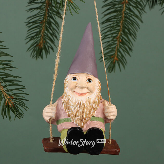 Елочная игрушка Гном на Качелях - Лес Саксен 10 см Winter Deco