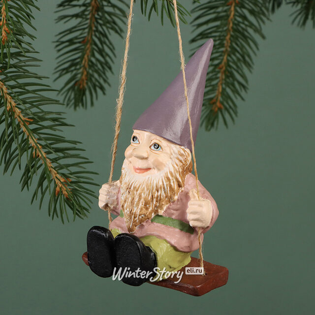 Елочная игрушка Гном на Качелях - Лес Саксен 10 см Winter Deco