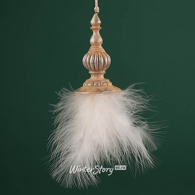 Елочная игрушка с перьями Бронзино 15 см, подвеска Winter Deco
