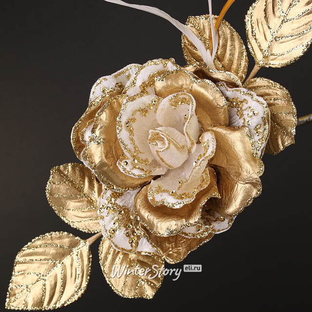 Искусственная роза Fabiana 28 см бело-золотая, клипса Winter Deco