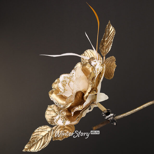 Искусственная роза Fabiana 28 см бело-золотая, клипса Winter Deco