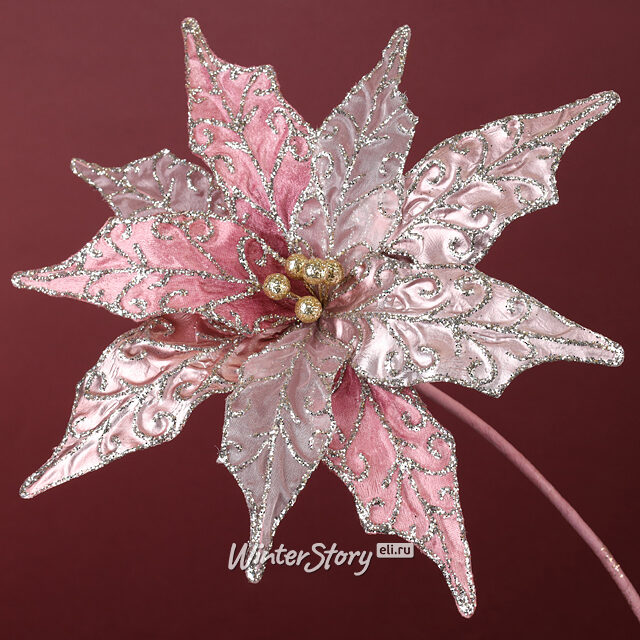Искусственная пуансеттия Маратиас 25 см пудровая, клипса Winter Deco