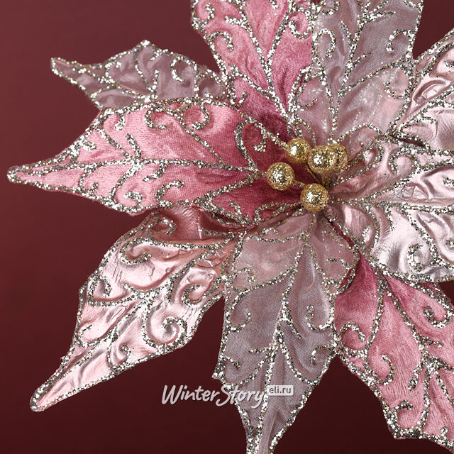 Искусственная пуансеттия Маратиас 25 см пудровая, клипса Winter Deco