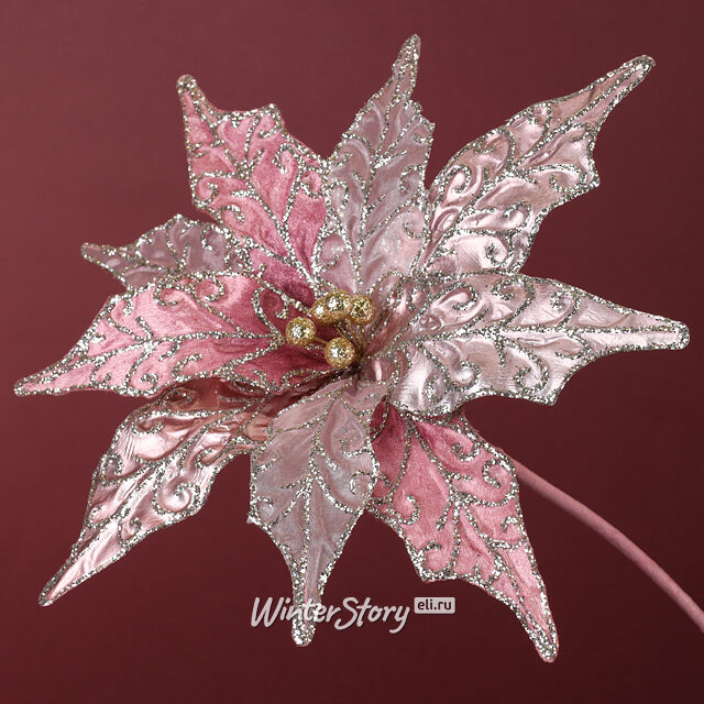 Искусственная пуансеттия Маратиас 25 см пудровая, клипса Winter Deco