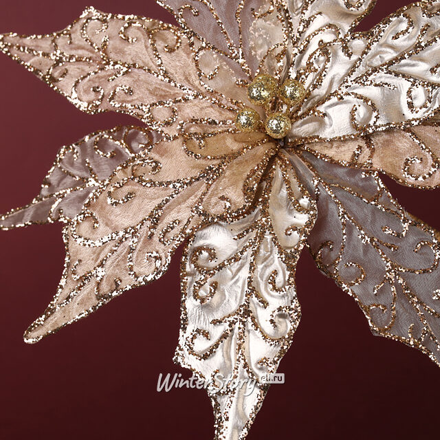 Искусственная пуансеттия Маратиас 25 см золотая, клипса Winter Deco