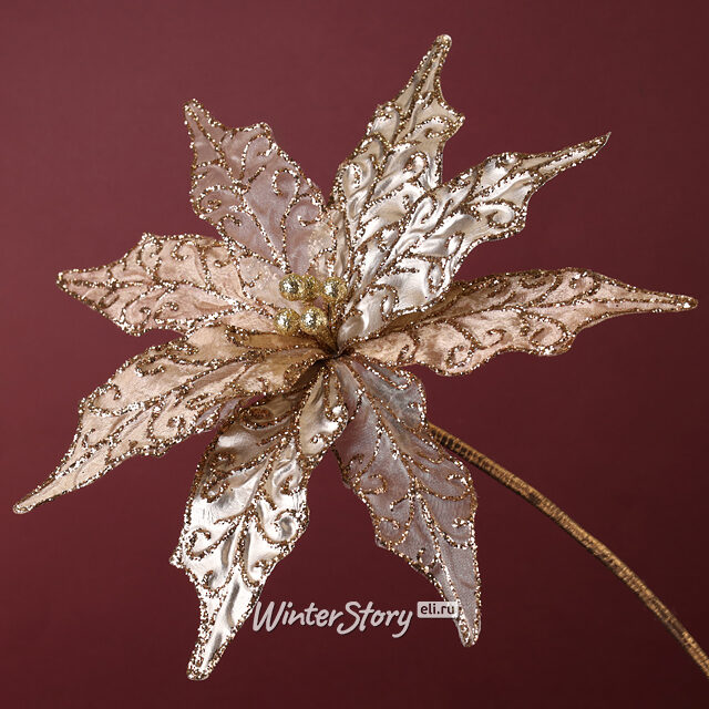Искусственная пуансеттия Маратиас 25 см золотая, клипса Winter Deco