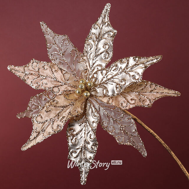 Искусственная пуансеттия Маратиас 25 см золотая, клипса Winter Deco