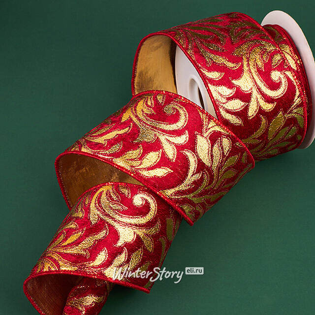 Декоративная лента Opera 457*6 см красная с золотом Winter Deco