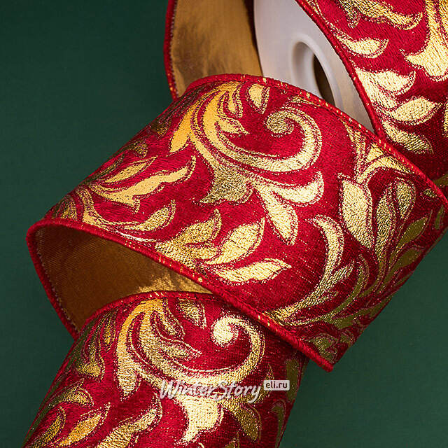 Декоративная лента Opera 457*6 см красная с золотом Winter Deco