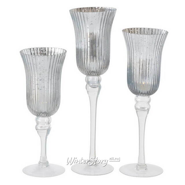 Набор стеклянных подсвечников - бокалов Silver Latorre 30-40 см, 3 шт Boltze