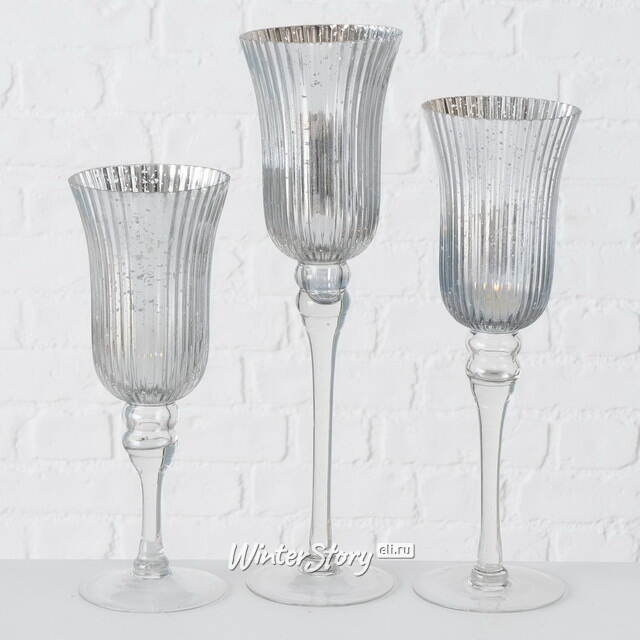 Набор стеклянных подсвечников - бокалов Silver Latorre 30-40 см, 3 шт Boltze