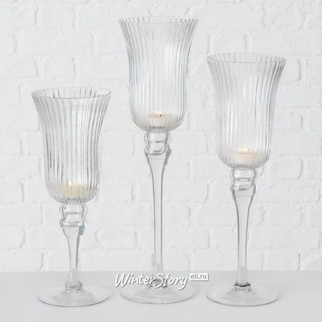 Набор стеклянных подсвечников - бокалов Crystall Latorre 30-40 см, 3 шт Boltze