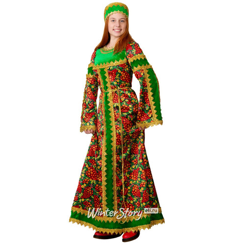 Карнавальный костюм для взрослых Сударыня с зелёной хохломой, 46 размер Батик