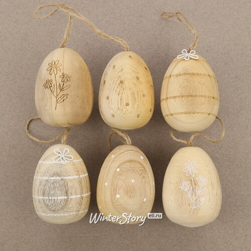 Пасхальные украшения Яйца Монтклар 7 см, 6 шт, дерево, подвеска Boltze