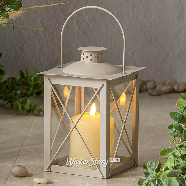 Декоративный подсвечник-фонарь Стюарт 20 см бежевый Boltze