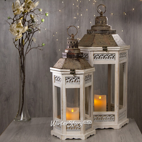 Деревянный подсвечник фонарь Камондо 60*25 см белый Noel Collection (Katherine’s Style)