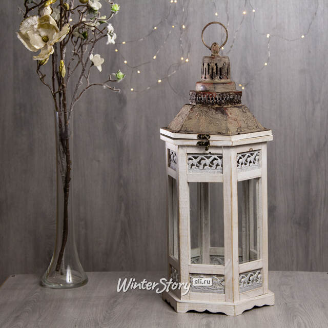 Деревянный подсвечник фонарь Камондо 60*25 см белый Noel Collection (Katherine’s Style)