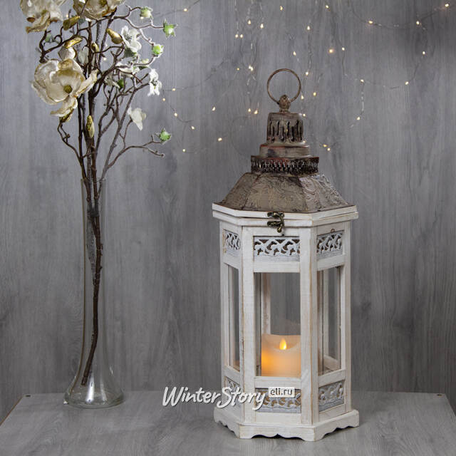 Деревянный подсвечник фонарь Камондо 60*25 см белый Noel Collection (Katherine’s Style)