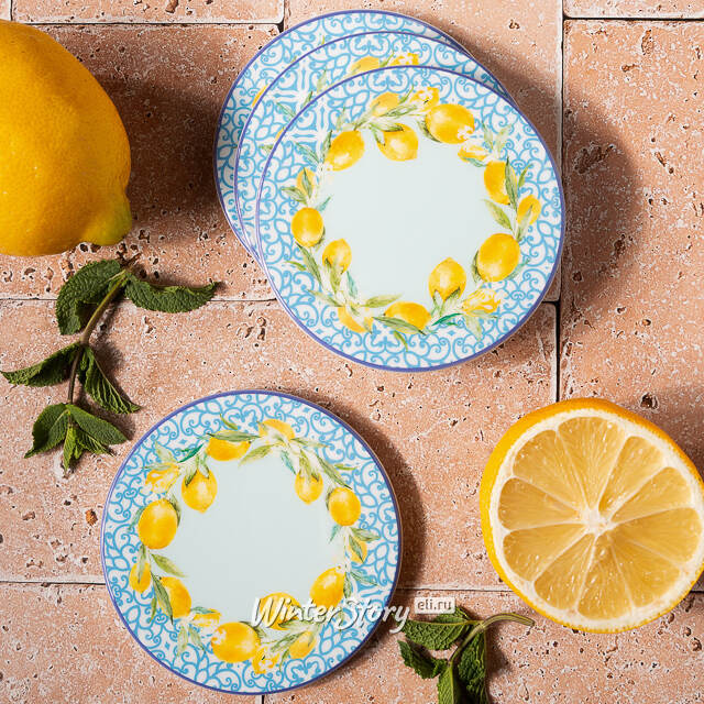 Набор подставок под кружки Capri Lemony 10 см голубой, 4 шт Boltze