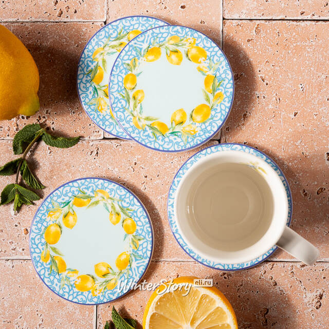 Набор подставок под кружки Capri Lemony 10 см голубой, 4 шт Boltze
