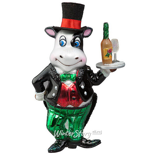 Стеклянная елочная игрушка Бык Билл - бармен Эдинбургского паба 12 см, подвеска Holiday Classics