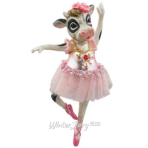 Стеклянная елочная игрушка Корова Балерина Матильда - прима Венского театра 14 см, подвеска Holiday Classics