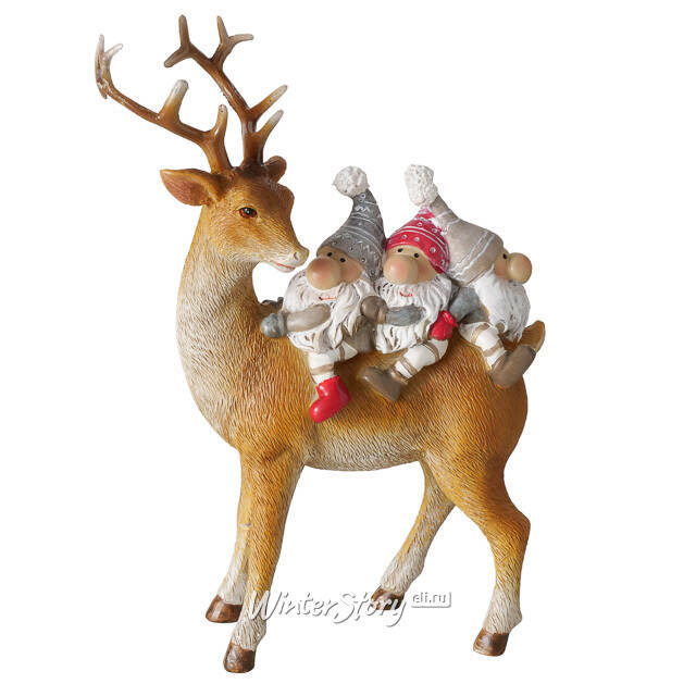 Декоративная фигурка Олень Стабби с гномами 16 см Boltze