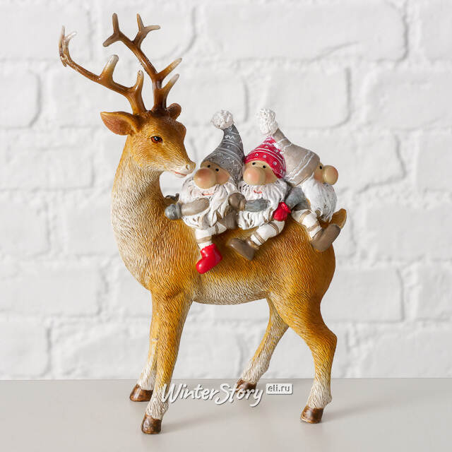 Декоративная фигурка Олень Стабби с гномами 16 см Boltze