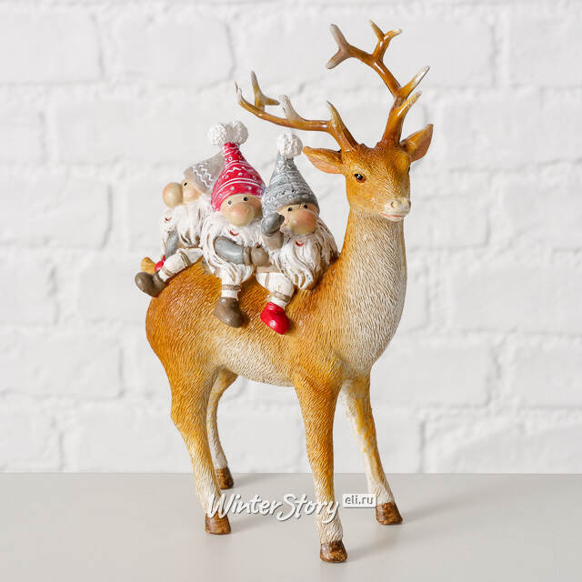 Декоративная фигурка Олень Торнейд с гномами 16 см Boltze