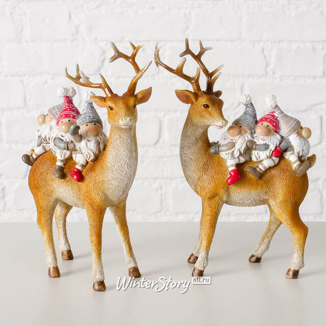 Декоративная фигурка Олень Торнейд с гномами 16 см Boltze