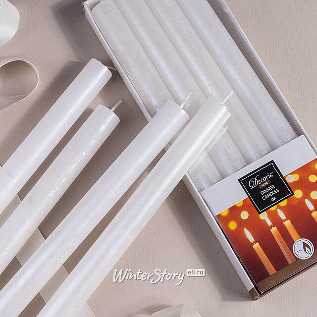 Свеча столовая Металлик 25*2.2 см белая, 4 шт Kaemingk