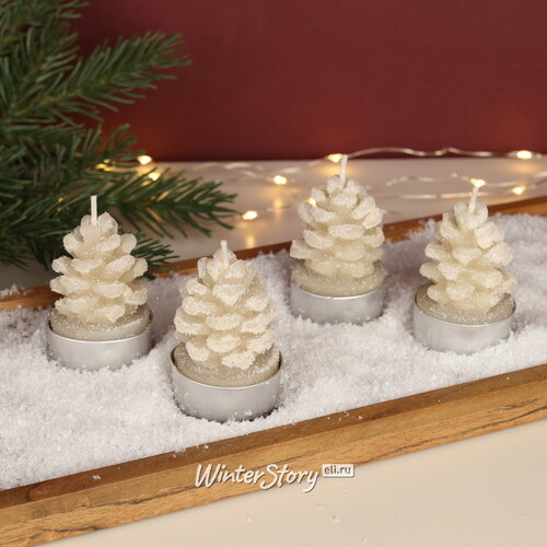 Подарочные свечи Шишки Снежные 6 см бежевые, 4 шт Kaemingk