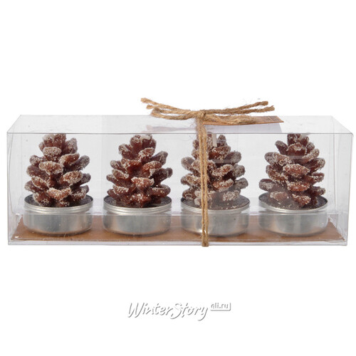 Подарочные свечи Шишки Снежные 6 см коричневые, 4 шт Kaemingk