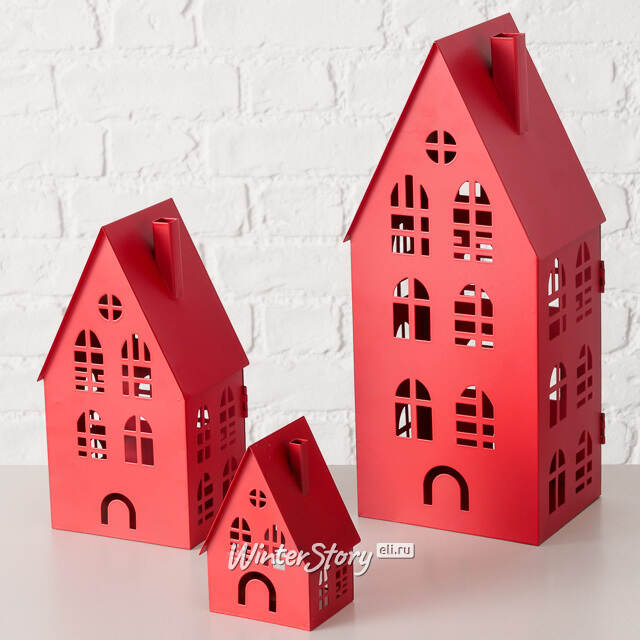 Набор подсвечников - домиков Belfast 13-38 см красный, 3 шт Boltze