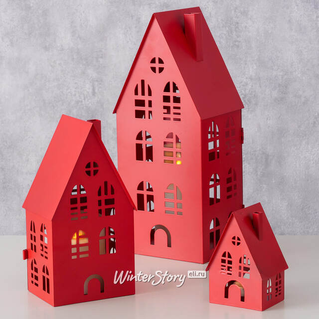 Набор подсвечников - домиков Belfast 13-38 см красный, 3 шт Boltze