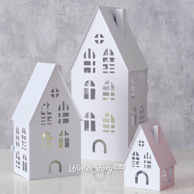 Набор подсвечников - домиков Belfast 13-38 см белый, 3 шт Boltze