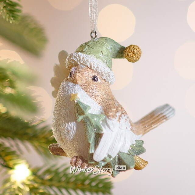 Елочная игрушка Птичка Ману с елочкой 8 см Boltze (Больтце)