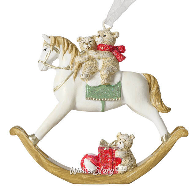 Елочная игрушка Лошадка - качалка Томми с мишками 9 см Boltze