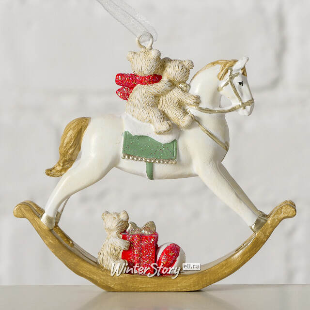 Елочная игрушка Лошадка - качалка Томми с мишками 9 см Boltze