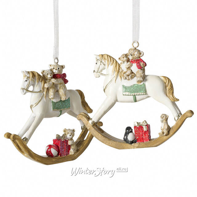 Елочная игрушка Лошадка - качалка Томми с мишками 9 см Boltze