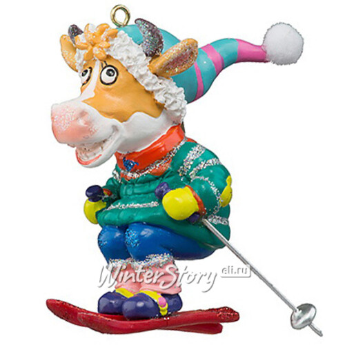 Елочная игрушка Бык Рино - Лыжник Французских Альп 7 см, подвеска Holiday Classics