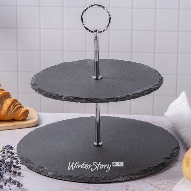 Этажерка двухуровневая для сервировки закусок 25 см, сланец Koopman